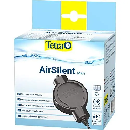 Produktbild: Tetra AirSilent Maxi - leise Aquarium Luftpumpe, Komplettset inklusive Ausstömerstein, geeignet zur Versorgung mit Sauerstoff von Aquarien mit 40 - 80 L, Schwarz