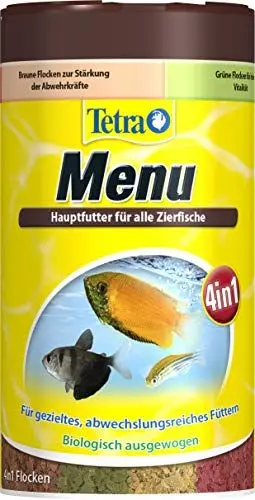 Produktbild: Tetra Menu Fischfutter - Hauptfuttermix mit 4 Spezialflocken in getrennten Kammern, abwechslungsreiches Futter für alle Zierfische, 250 ml Dose