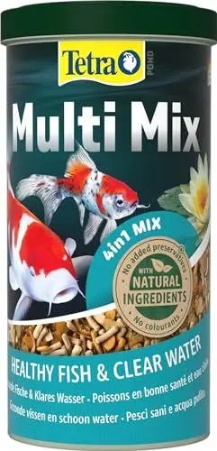 Produktbild: Tetra Pond Multi Mix - Fischfutter für gemischten Besatz im Teich, enthält vier verschiedenen Futtersorten (Flockenfutter, Futtersticks, Gammarus, Wafer), 1 L Dose