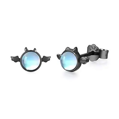 Produktbild: Teufel Ohrringe Mädchen 925 Sterling Silber Schwarz Teufel Ohrringe Mondstein Ohrstecker für Damen Herren Halloween Ohrringe für Kinder