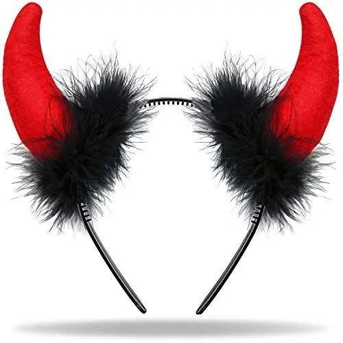 Produktbild: Teufelshörner Teufels Ohren Haarreif rot schwarz | Haarschmuck für Damen Herren & Kinder | Kopfschmuck zu Halloween | Kostüm Deko Accessoire für Fasching - Karneval Partys