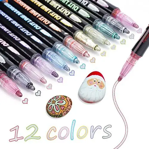 Produktbild: TEVILIK Glitzerstifte Magische Stifte, Ostergeschenke Kinder, Geschenke für Mädchen, Geschenke Mädchen 4-13 Jahre 12 Outline Zauberstifte Metallic Filzstifte für Scrapbooking Ostern Basteln Kinder