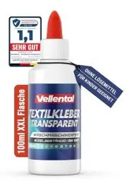 Produktbild: Textilkleber waschmaschinenfest 100ml transparent - Stoffkleber für Textilien Stoffe wie: Jeans, Polyester - Bastelkleber wasserfest ohne Rückstände, geruchlos ohne Lösungsmittel