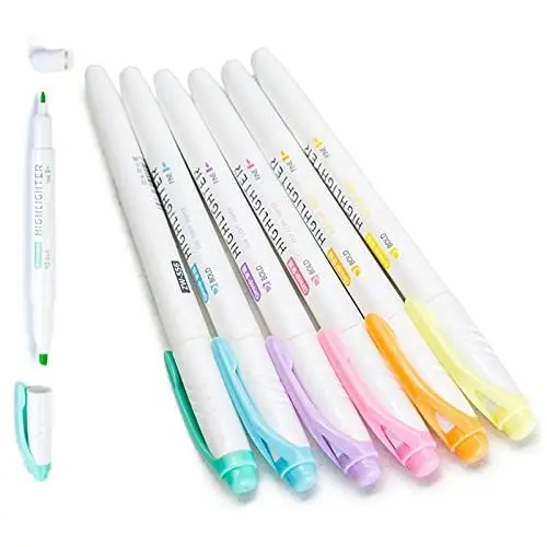 Produktbild: Textmarker Marker, 6 pcs Highlighter Pen No Bleed Dry Fast Easy to Hold, Pastel Textmarker Marker Stifte für Journal Bibel Planer Notes Büro School Office Supplies