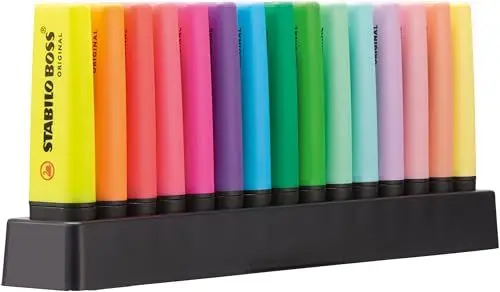 Produktbild: STABILO - Textmarker - BOSS ORIGINAL - 15er Tischset - 9 Leuchtfarben, 6 Pastellfarben
