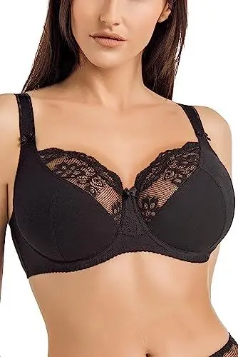 Produktbild: Teyli Damen BH - Minimizer BH Bügel - Baumwolle BH - BH Grosse Grössen - BH Große Brüste - Komfort Starker Halt BH - Damen Bügel Minimizer - Damen BHS Frauen Bra Schwarz 85G