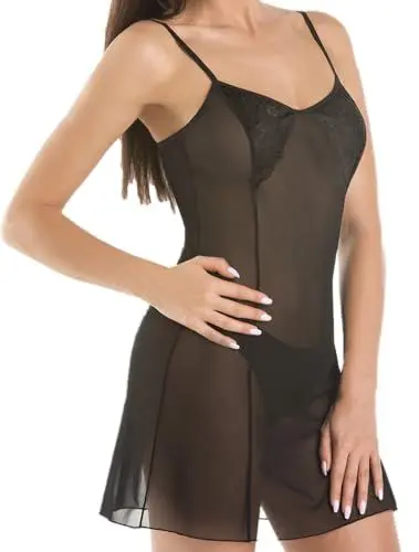 Produktbild: Teyli Damen Nachthemd mit Spitze Schwarz XL