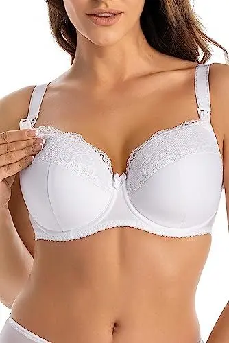 Produktbild: Teyli Damen Still BH - BH Bügel - BH Grosse Grössen Umstandskleidung mit Spitze - Still BH Große Brüste - Damen-BHS Stillen - Frauen Bra Weiß 95H
