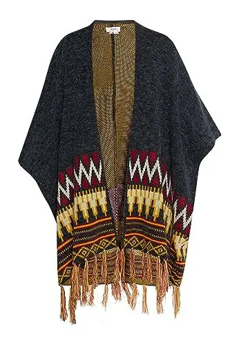 Produktbild: TEYLON Damen Strick Poncho 15529226-TE01, Marine GRAU Mehrfarbig, M/L