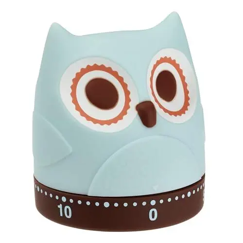 Produktbild: TFA Dostmann 38.1039 EULE Küchen-Timer, mechanisch, Eieruhr lustig, Retro, Gummierter Kunststoff, L 61 x B 61 x H 71 mm, Hellblau-braun