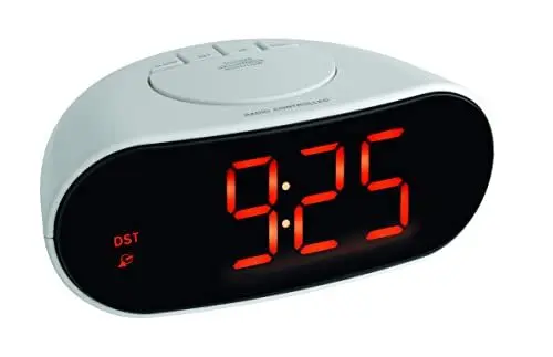 Produktbild: TFA Dostmann Digitaler Funk-Wecker mit Leuchtziffern, 60.2505, Design-Wecker, Schlummer Funktion, LED-Ziffern rot, 2 Helligkeitsstufen, Datum, weiß-schwarz