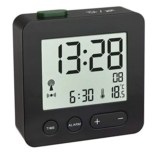 Produktbild: TFA Dostmann 60.2545.01 Digitaler Funk-Wecker, Schwarz, L 66 x B 22 x H 68 mm, 2 x 1,5 V AAA-Batterie (Nicht im Lieferumfang enthalten)