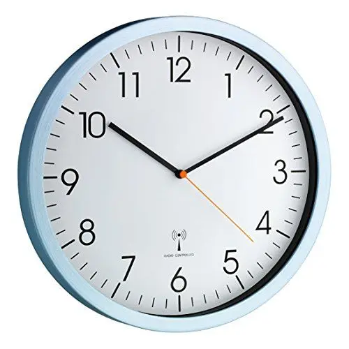 Produktbild: TFA Dostmann Analoge Funk-Wanduhr, 60.3517.55, mit Aluminium-Rahmen, geräuscharm, gut ablesbar, ideale Bürouhr, hellblau,L 305 x B 45 x H 305 mm