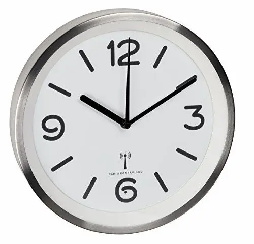 Produktbild: TFA Dostmann Analoge Funk-Wanduhr, 60.3535, mit Nachtbeleuchtung, leises Uhrwerk mit Sekundenzeiger, weiß/silber, 60.3535.02, L 253 x B 253 x H 42 mm