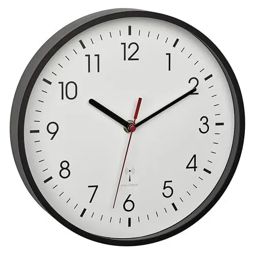Produktbild: TFA Dostmann Analoge Funk-Wanduhr, 60.3550.01, praezise Anzeige, klassisch, analog, Glasabdeckung, für Wartezimmer, zu Hause, leichtes Ablesen, 245 x 245 x 42 mm, schwarz