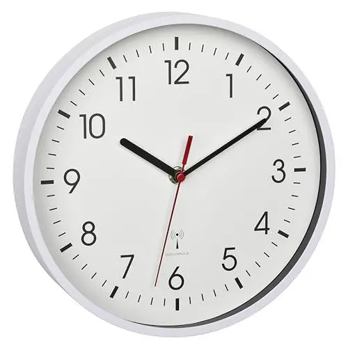 Produktbild: TFA Dostmann Analoge Funk-Wanduhr, 60.3550.02, höchste Genauigkeit, modern, analog, Glasabdeckung, für Büro, zu Hause, Geschenk, 245 x 245 x 42 mm, Weiss