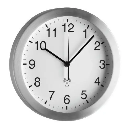 Produktbild: TFA Dostmann Analoge Funk-Wanduhr, 98.1091, mit Aluminium-Rahmen, Funkuhr, Küchenuhr, Schlichtes Design, 25cm Durchmesser, weiß-Silber