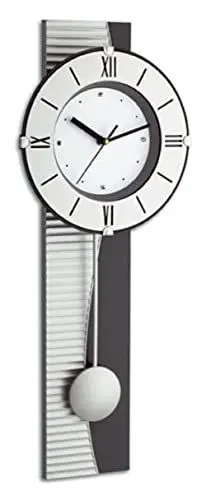 Produktbild: TFA Dostmann Analoge Pendeluhr, Wohnzimmeruhr, aus Kunststoff, in Metalloptik, 60.3001, 58,2 cm hoch, Silber