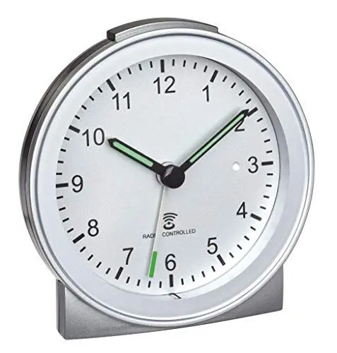 Produktbild: TFA Dostmann Analoger Funk-Wecker, Kunststoff, Silber, (L) 81 x (B) 31 x (H) 84mm, 60.1517.54