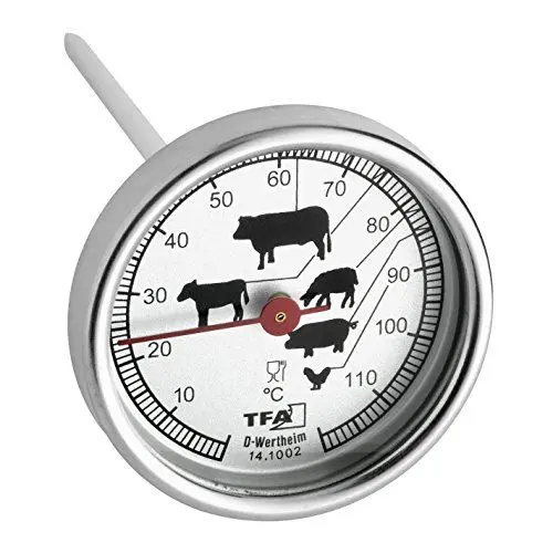 Produktbild: TFA Dostmann Analoges Bratenthermometer, 14.1002.60.90, aus Edelstahl, Fleischthermometer, Backofen/Grill, L 51 x B 51 x H 120 mm, Silber