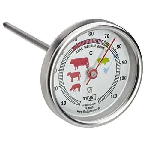 Produktbild: TFA Dostmann Analoges Bratenthermometer aus Edelstahl, 14.1028, ideal für Fleisch, Fisch, Geflügel, Fleischthermometer, perfekt gebraten, silber