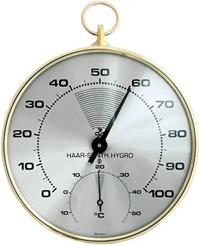 Produktbild: TFA Dostmann Analoges Thermo-Hygrometer, mit Messingring, Tempeartur, Luftfeuchtigkeit, gesundes Raumklima, (L) 102 x (B) 35 x (H) 113 mm, 45.2007, Gold