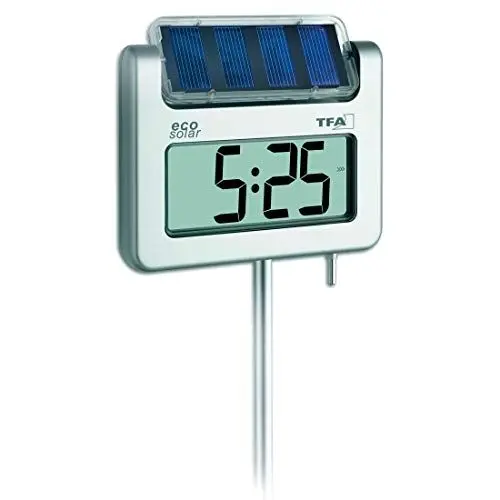 Produktbild: TFA Dostmann Avenue digitales Solar-Gartenthermometer, 30.2026, mit Lichtsensor, Zeitangabe, Höchst-und Tiefstwerte, Höhe 1145mm, silber