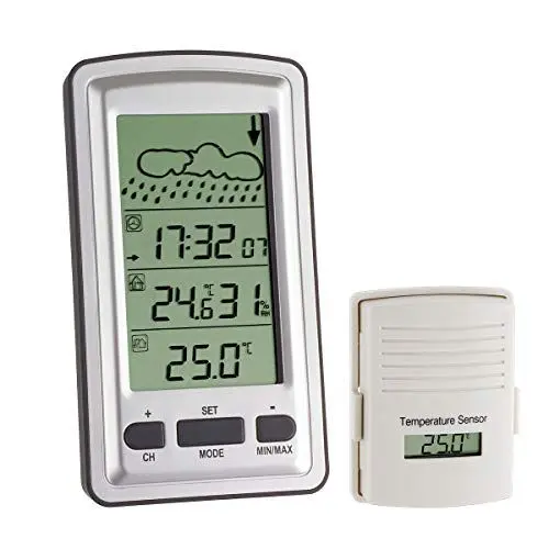 Produktbild: TFA Dostmann Axis Funk-Wetterstation, Wettervorhersage mit Symbolen, Anzeige der Innentemperatur/Luftfeuchtigkeit, Außentemperatur, Funkuhr mit Alarm, (L) 81 x (B) 28 (69) x (H) 143 mm