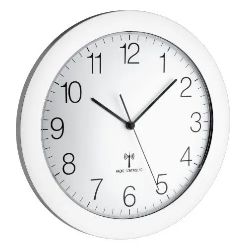 Produktbild: TFA Dostmann Design Funk Wanduhr, Funkuhr, groß, als Küchenuhr geeignet, geräuscharm, silber, 60.3512.02, L 302 x B 47 x H 302 mm