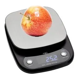 Produktbild: TFA Dostmann Digitale Küchenwaage Apple Pie,50.2005.10,0,1 g Auflösung,mit Tara-Zuwiegefunktion,verlängerte Abschaltfunktion,Digitalwaage für Lebensmittel bis 5kg,modern,beleuchtete Anzeige,Silber