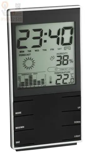 Produktbild: TFA Dostmann Digitale Wetterstation, Innentemperatur, Luftfeuchtigkeit, Komfortstufe, Temperaturdiagramm, Uhrzeit, (L) 75 x (B) 20 (40) x (H) 140 (144) mm