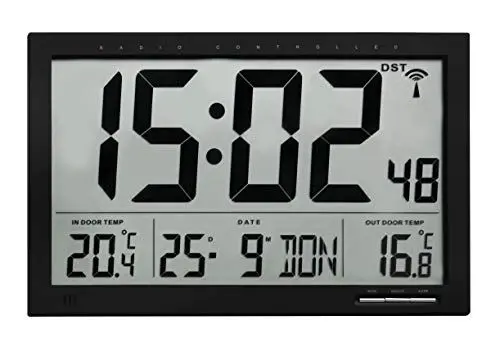 Produktbild: TFA Dostmann Digitale XL-Funkuhr, mit Außen-und Innentemperatur, Wanduhr, gut ablesbar, schwarz, 60.4510, L 370 x B 29 (90) x H 230 mm, 60.4510.01