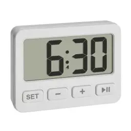 Produktbild: TFA Dostmann Digitaler Miniwecker, 60.2036.02, mit Alarmfunktion, Stoppuhr und Timer, KFZ Uhr, mit Magnet oder Ständer, ideal als Reiseuhr, für Klausuren, Quarzuhr, Tischuhr, klein und kompakt, weiß