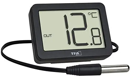 Produktbild: TFA Dostmann Digitales Innen-Außen-Thermometer, 30.1066.01, inkl wasserdichter TemperaturFühler, Höchst- und Tiefstwerte, mit Magnet/Ständer, schwarz