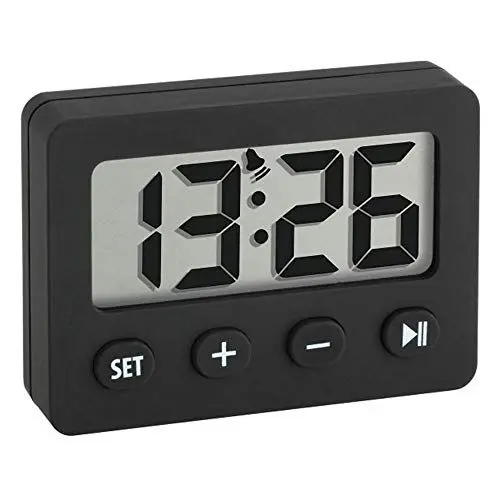 Produktbild: TFA Dostmann Digitalwecker, 60.2014.01, Timer und Stoppuhr, Weckfunktion, Gummibeschichtung, Schwarz,, L 59 x B 14 (30) x H 42 mm