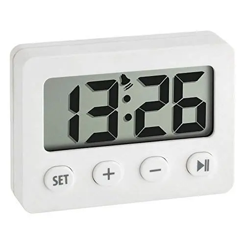 Produktbild: TFA Dostmann Digitalwecker, Gummibeschichtung, 60.2014.02, klein und handlich, perfekt für unterwegs, weiß, 7,5 cm hoch