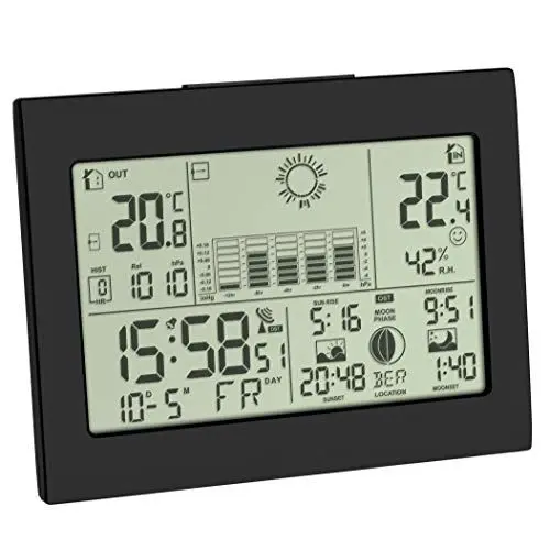 Produktbild: TFA Dostmann Funk-Wetterstation Horizon, 35.1155.01, mit Außensensor, Wettervorhersage, mit Funkuhr, schwarz, L 158 x B 26 (51) x H 123 mm