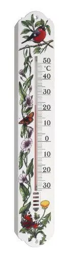 Produktbild: TFA Dostmann Innen- und Außenthermometer, 12.3040.20, Rotkelchen- / Schmetterlingsdesign, wetterfest, zur Messung der Außentemperatur oder Innentemperatur, für den Garten, zum Aufhängen, 50cm, weiß
