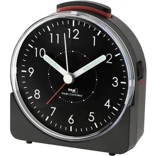 Produktbild: TFA Dostmann Sunrise Analoger Funk-Wecker, leises Uhrwerk,60.1513.01, mit Weckalarm, 10,2 x 4,6 x 11 cm, schwarz, Kunststoff, L 102 x B 46 x H 110 mm