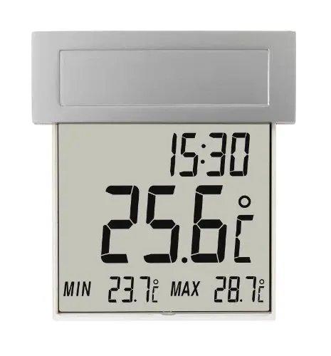 Produktbild: TFA Dostmann Vision Solar digitales Fensterthermometer, 30.1035, großes Display mit Außentemperatur, mit Solar Beleuchtung, wetterfest, Temperatur messen, silber