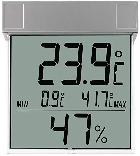 Produktbild: TFA Dostmann Vision digitales Fenster-Thermo-Hygrometer, 30.5020, großes Display mit Außentemperatur und Luftfeuchtigkeit, L 97 x B 22 x H 105 mm