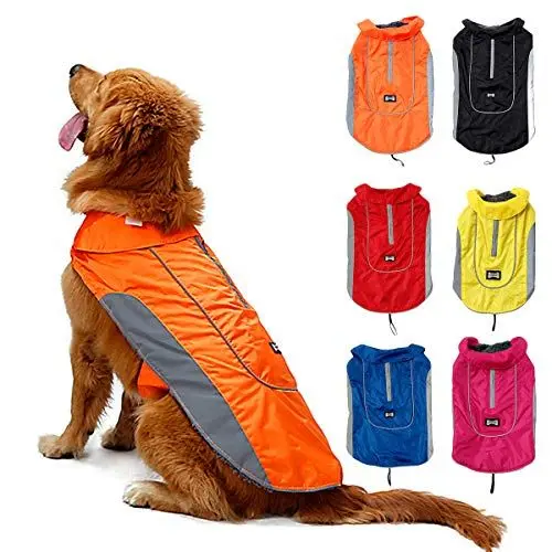Produktbild: TFENG Reflektierend Hundejacke Brust 34-42cm, Rückenlänge 27cm Wasserdicht Hundemantel Warm gepolstert Puffer Weste Welpen Regenmantel mit Fleece (Größe XS, Orange)