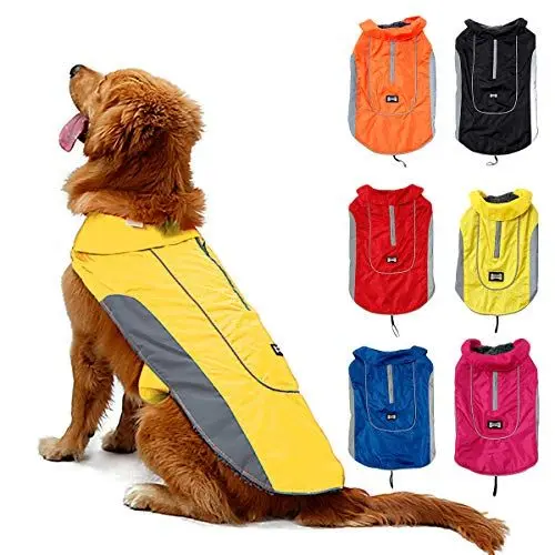 Produktbild: TFENG Reflektierend Hundejacke für Hunde, Wasserdicht Hundemantel Warm gepolstert Puffer Weste Welpen Regenmantel mit Fleece (Größe L, Gelb)