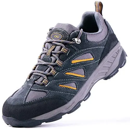 Produktbild: TFO Herren Trekking & Wanderschuhe Wasserabweisende und Atmungsaktive Outdoor Schuhe mit Rutschfester Sohle (Hellgrau/Gelb,44)