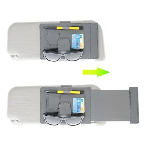 Produktbild: TFY Auto-Sonnenblenden-Extender und Organizer, Universal-Sonnenblende, blendfrei, Fahrzeugaufbewahrungshalter für Sonnenbrillen, Stifte und Karten, Multi-Pocket-Auto-Innenzubehör – 1 Stück (grau)