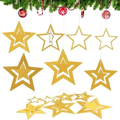 Produktbild: TGFIX 35 Stück Weihnachten Sterne Anhänger Weihnachten Papiersterne zum Aufhängen Glitzer Sterne Weihnachtsbaumanhänger Weihnachtssterne Hängende Dekoration für Weihnachten Neujahr Geburtstag