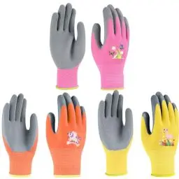 Produktbild: TGFIX 3 Paar Arbeitshandschuhe Kinder Gartenhandschuhe Mädchen Gartenarbeit Handschuhe Dornenfest Latexhandschuhe Flexible Schutzhandschuhe Schmetterling Einhorn Flamingo Muster für 3–8 Jahre