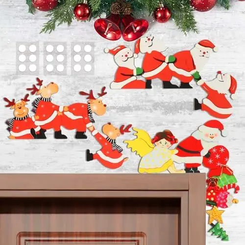 Produktbild: TGFIX 3 Stück Weihnachten Türrahmen Deko Weihnachtsdeko Türrahmen Holz Weihnachtsmann Türecke Dekoration Weihnachten Elch Türrahmen Dekorationen Weihnachten Türdeko für Tür Fenster Wand