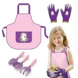 Produktbild: TGFIX 5tlg Gartengeräte für Kinder Gartenwerkzeuge Set Mädchen mit Einhorn Gartenschürze Gartenhandschuhe Gartenschaufel Rechen Gartenspielzeug Gartenset für Garten Strand Draußen 3-6 Jahre