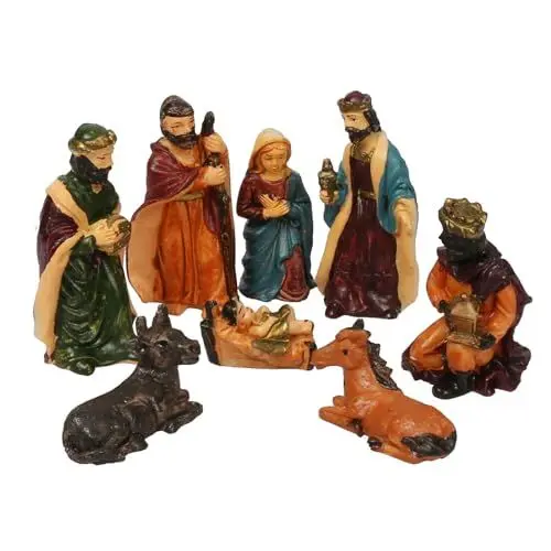 Produktbild: TGFIX Krippenfiguren Set Weihnachtskrippe Figuren Ornament zur Feier der Geburt Jesu mit 8 Figuren für Weihnachten Tisch Dekoration Weihnachts Krippe Zubehör Geschenk Weihnachtsdeko